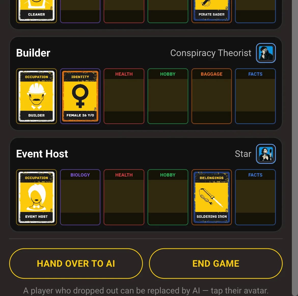 The «Hand over to AI» and «End game» buttons in Bunker Online